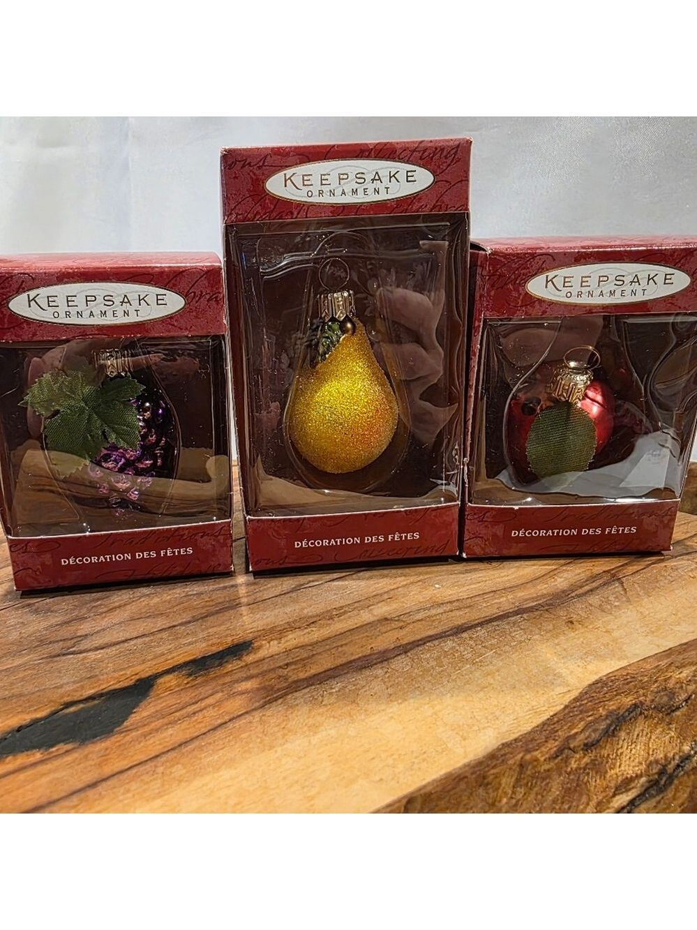 Hallmark Keepsake Hand Blown Glass Li'l Grapes, Apple, Pear Ornaments - Set Of 3